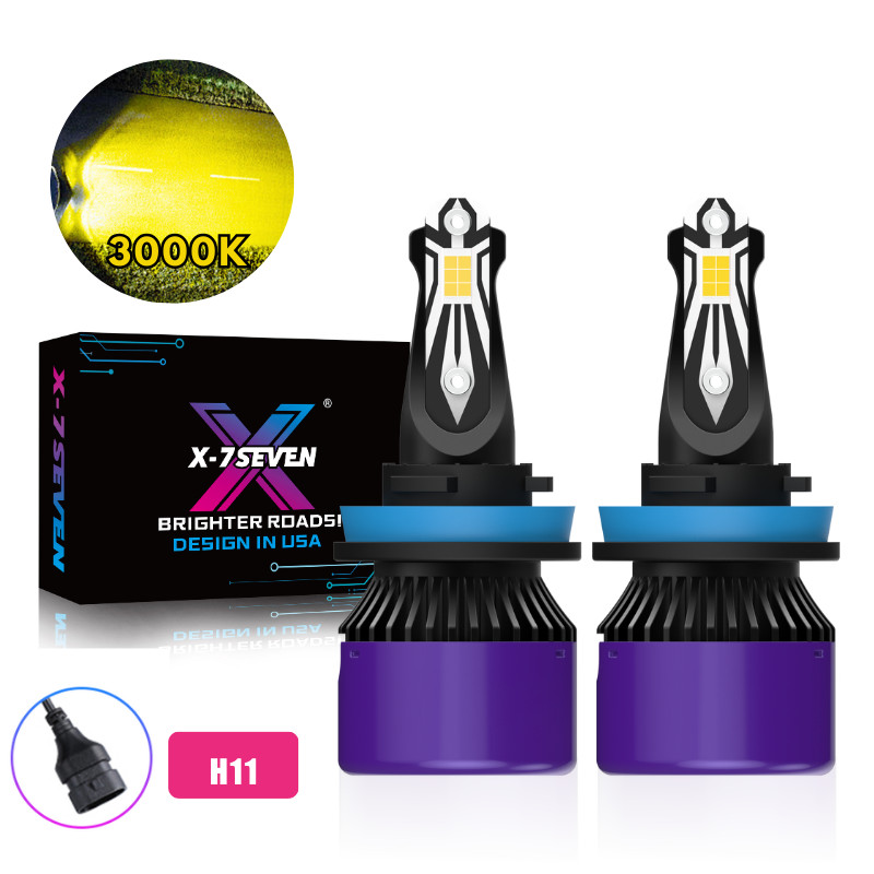 X-7SEVEN H11 H8 H16 LED Fog Lights Bulbs Conversion Kit 3000K Golden Yellow 85W