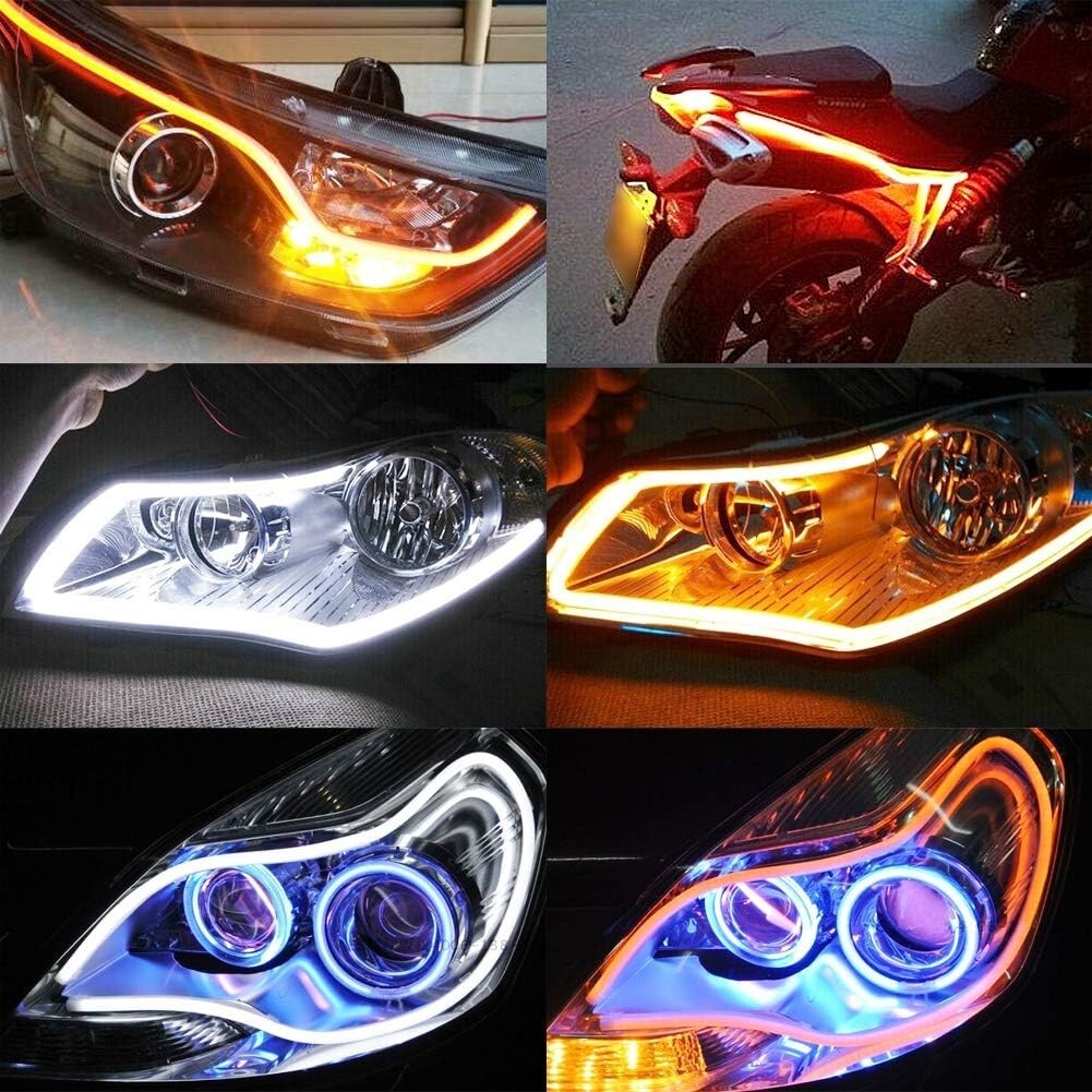 23.6″ Flexible Switchback DRL Light Strip Amber Flow Turn Signal Car Headlights