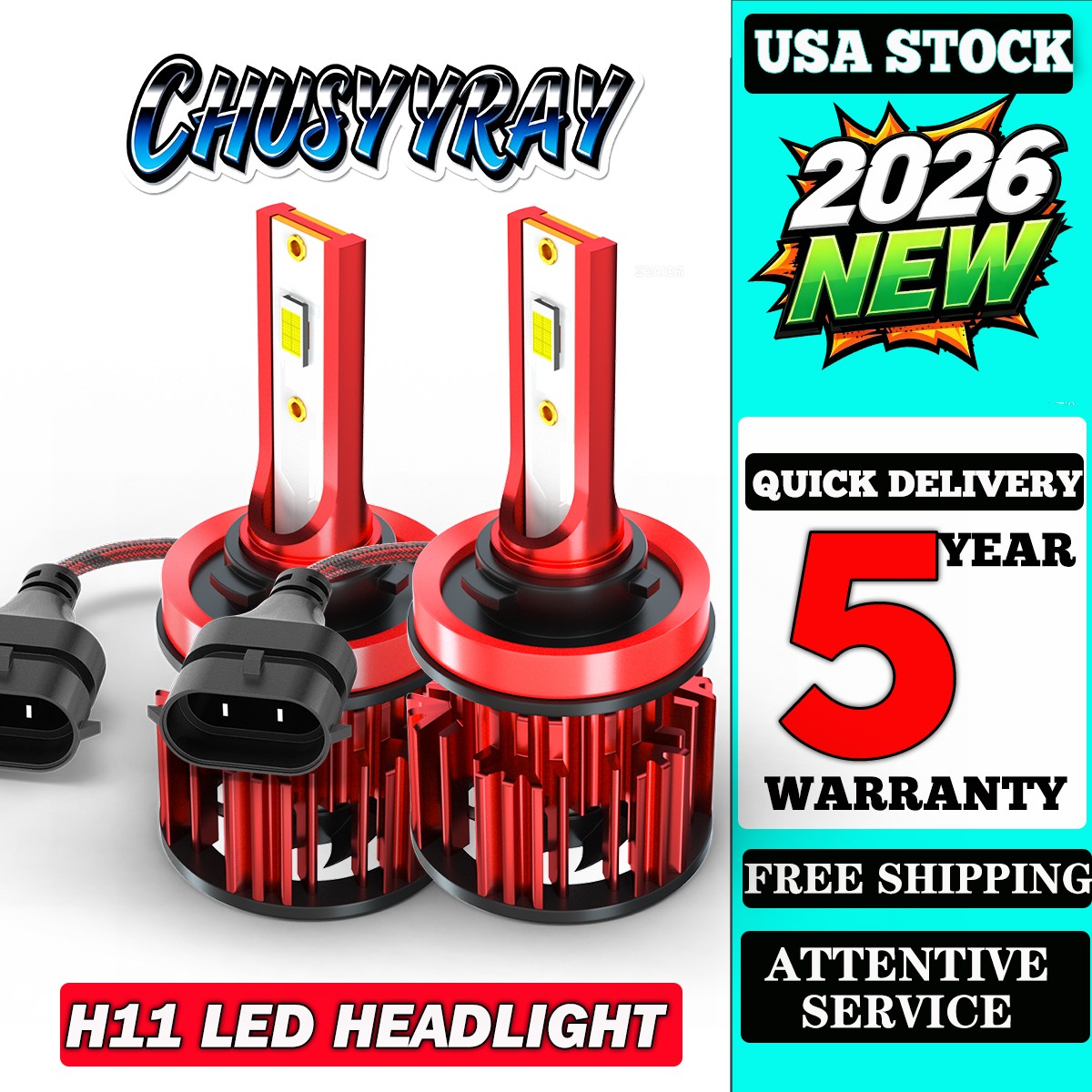 2PCS H11 LED Headlight Super Bright 6500K Bulbs Kit High/Low Beam 360000LM White