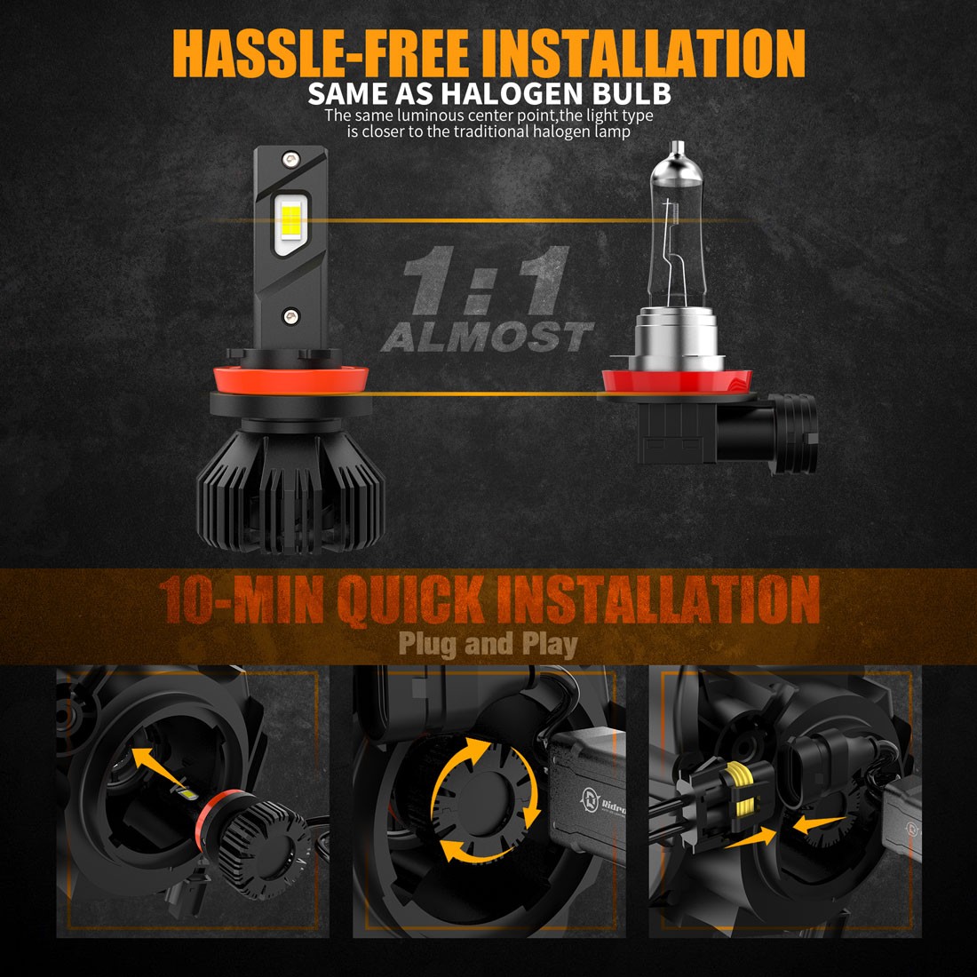 H11 LED Headlight Super Bright Bulbs Kit 6500K White 240000LM High/Low Beam