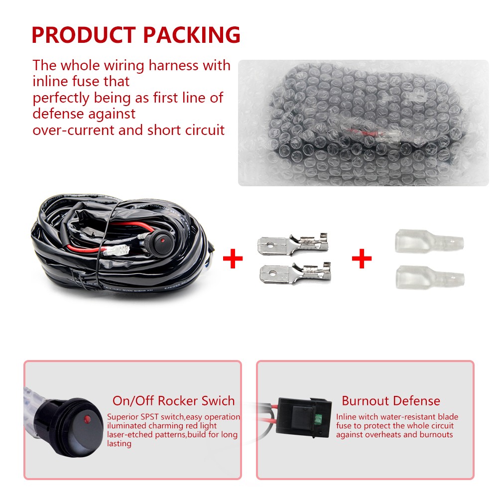 6.5ft LED LightBar Wiring Harness Kit 12V 40A Fuse Relay ON/OFF Switch-1 Lead US