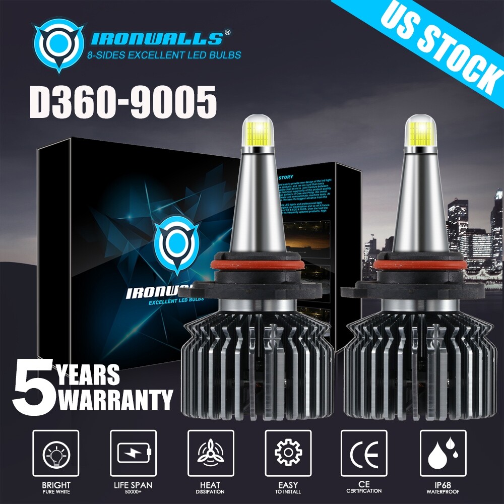 8-sides 9005 LED Bulb Headlight High or Low beam Conversion Kit Bright Plug&Play
