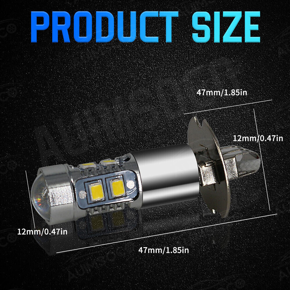 2Pcs H3 LED Fog Light Bulb Conversion Kit Super Bright White DRL Lamp 6000K 200W