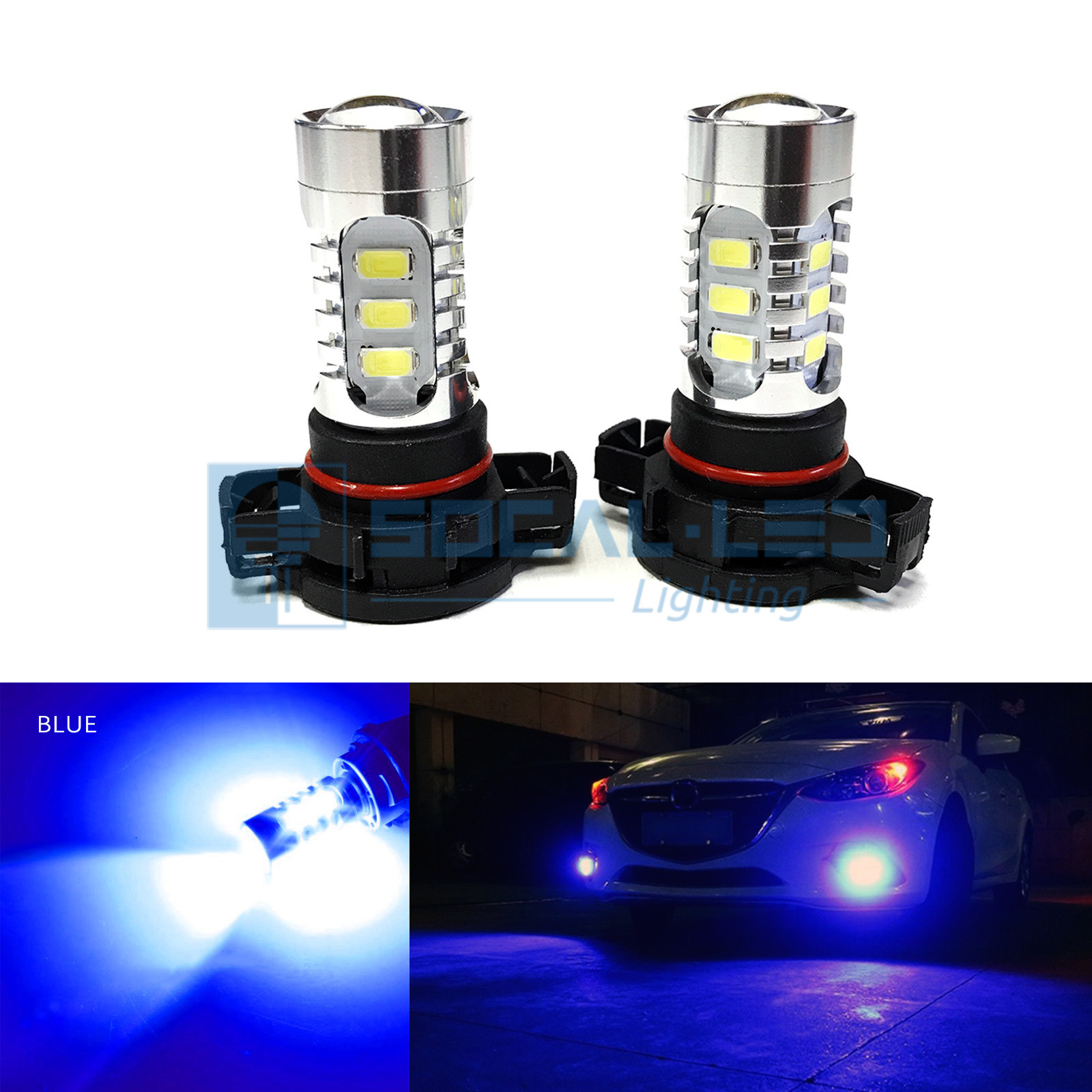 2x Dark Blue H16 5202 LED Fog Light Bulbs 15W SMD 5730 High Bright Daytime DRL