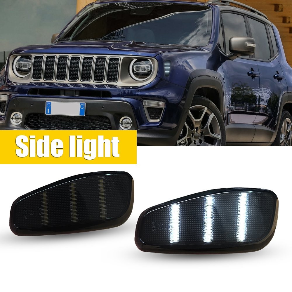 2/4x L + R Smoked White LED Side Marker Fender Lights Lamps For 2015-up Jeep