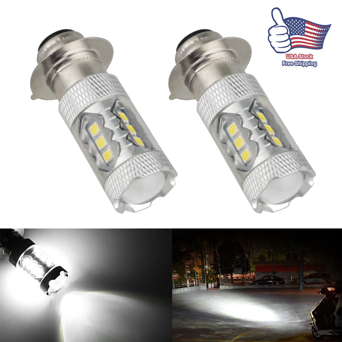 2x H6 LED Headlight Bulbs 6000K White For Yamaha YFZ450R Rhino 700 Raptor YFM660