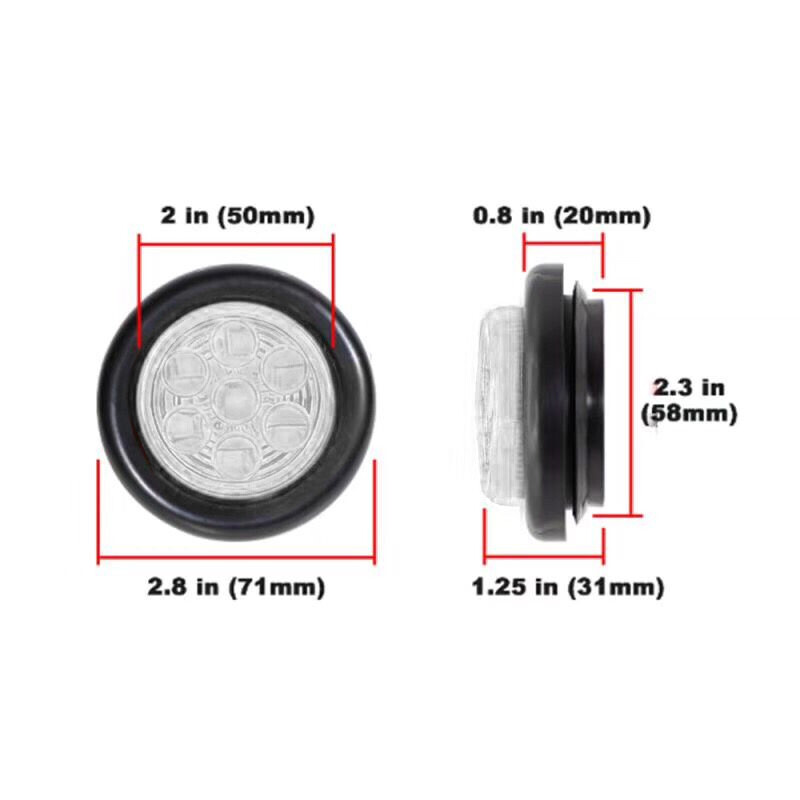 2x 2″ Inch Clear White LED Round Clearance Side Marker Lights Truck Trailer 24V