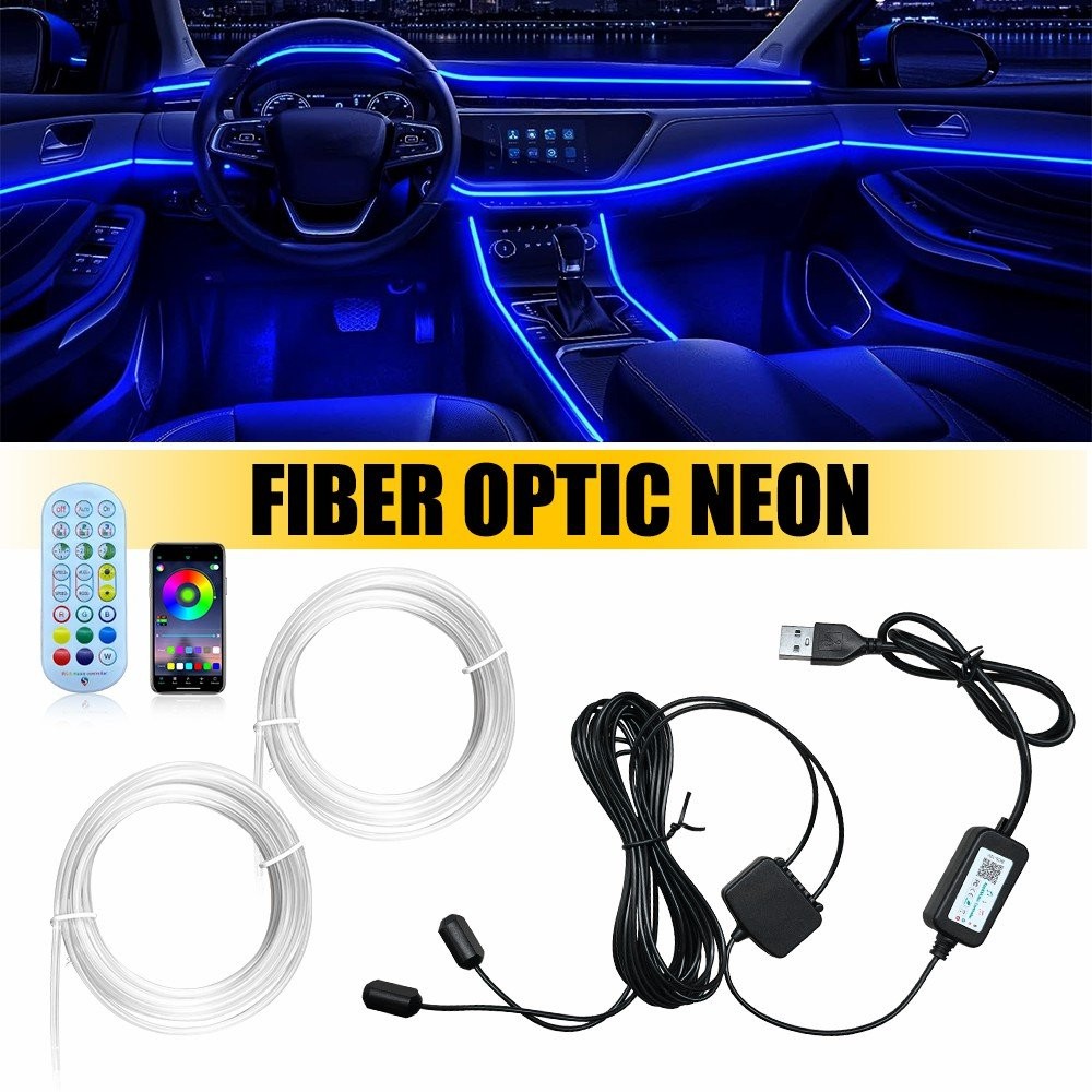 LED Neon Light Trim Glow Optic Fiber Strip Car Interior Ambient Lighting Kit NEW