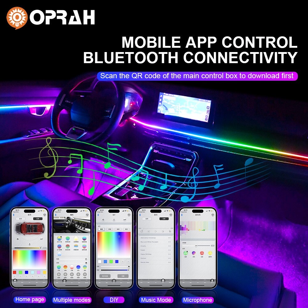 6in1 RGB Symphony Atmosphere Interior LED Acrylic Guide Fiber Optic Ambient Lamp