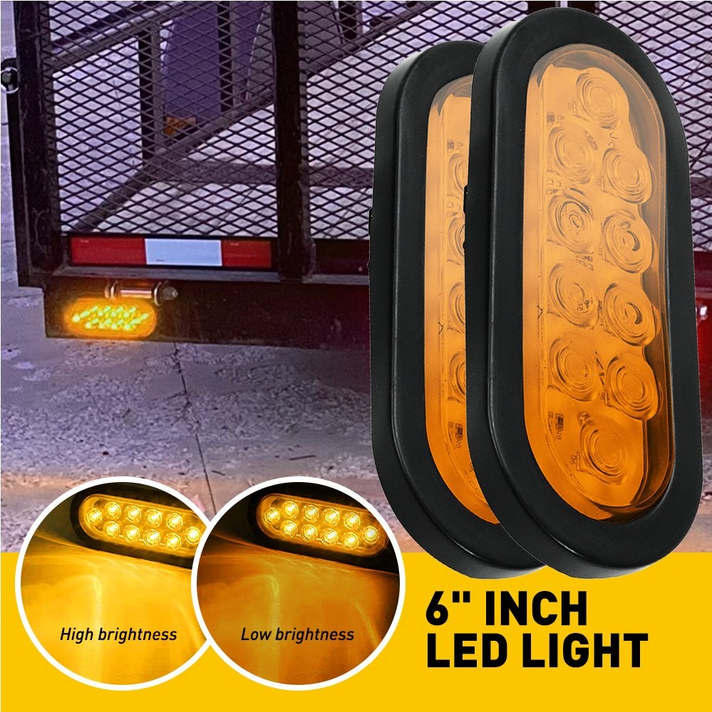 2Pcs Amber Oval 6″ Trailer Lights 10 LED Stop Turn Signal Tail Truck Park Lights