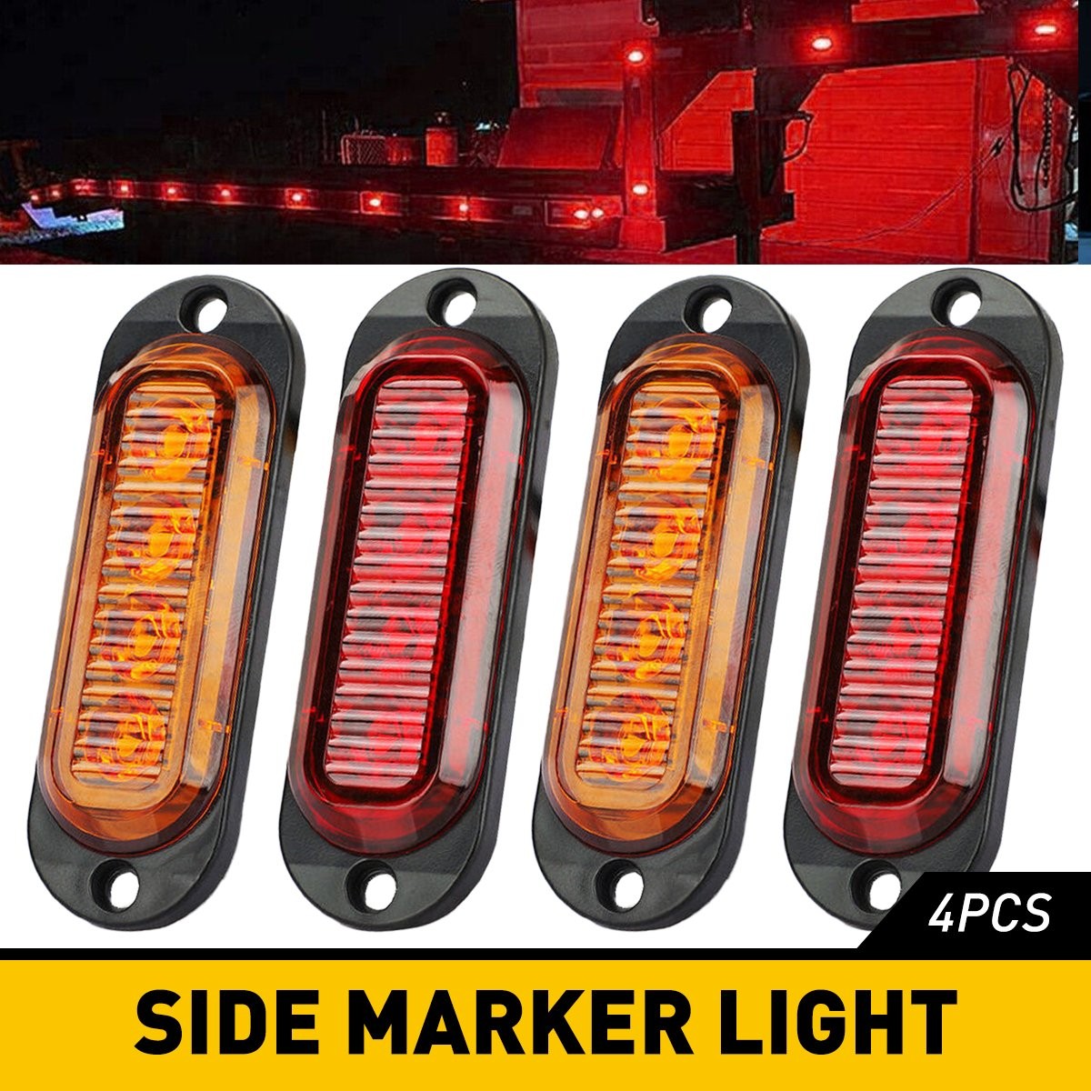 4pcs Oval Truck LED Amber Red Side Marker Lights Clearance Indicator Lamps USA
