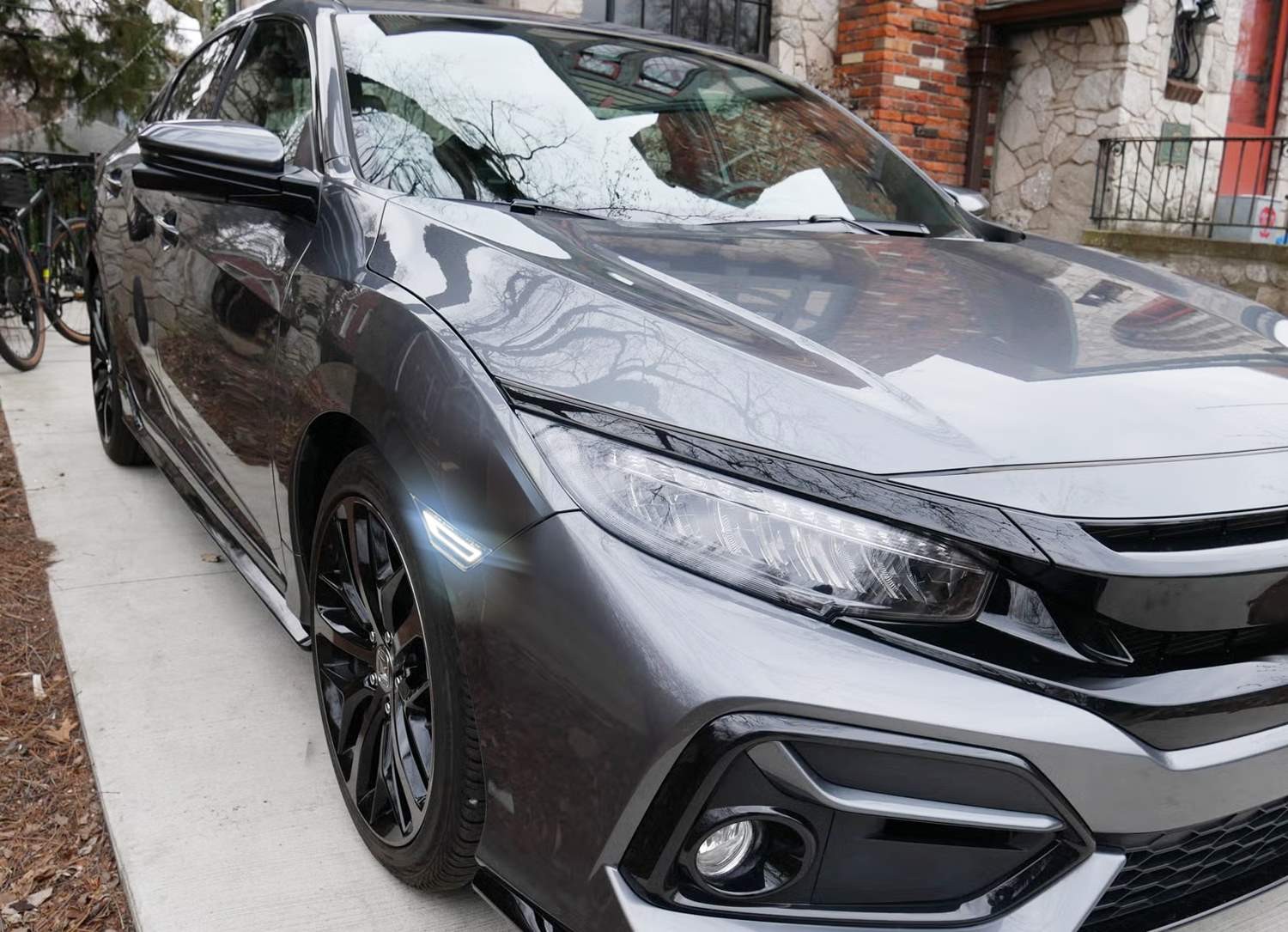 GT-Stype Black-Out Cover White LED Front Side Markers For Honda 2016-2021 Civic
