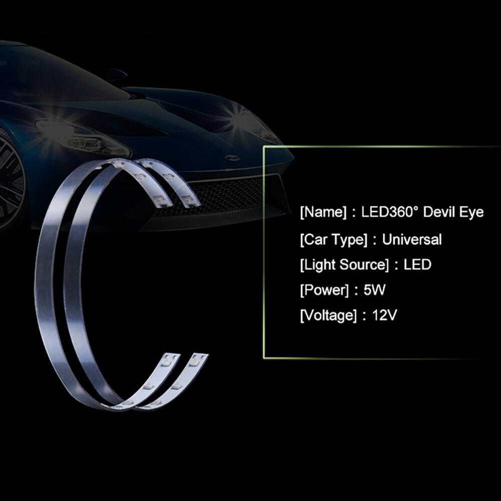 2x LED Devil Eyes Halo Ring For Headlight Xenon&LED Projector Lens Retrofit
