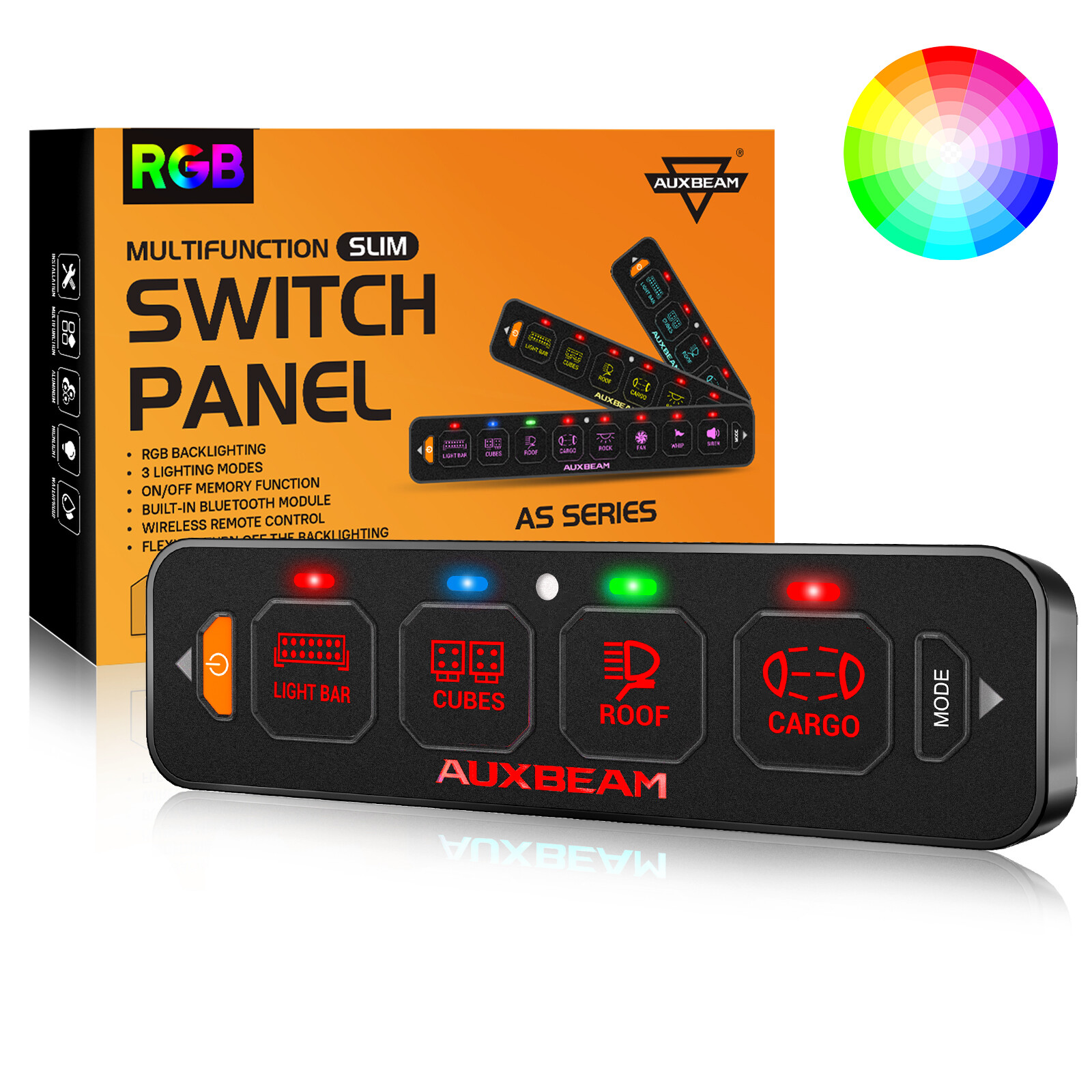 AUXBEAM 4/6 Gang RGB Slim Switch Panel Toggle LED Light Circuit Relay System Kit