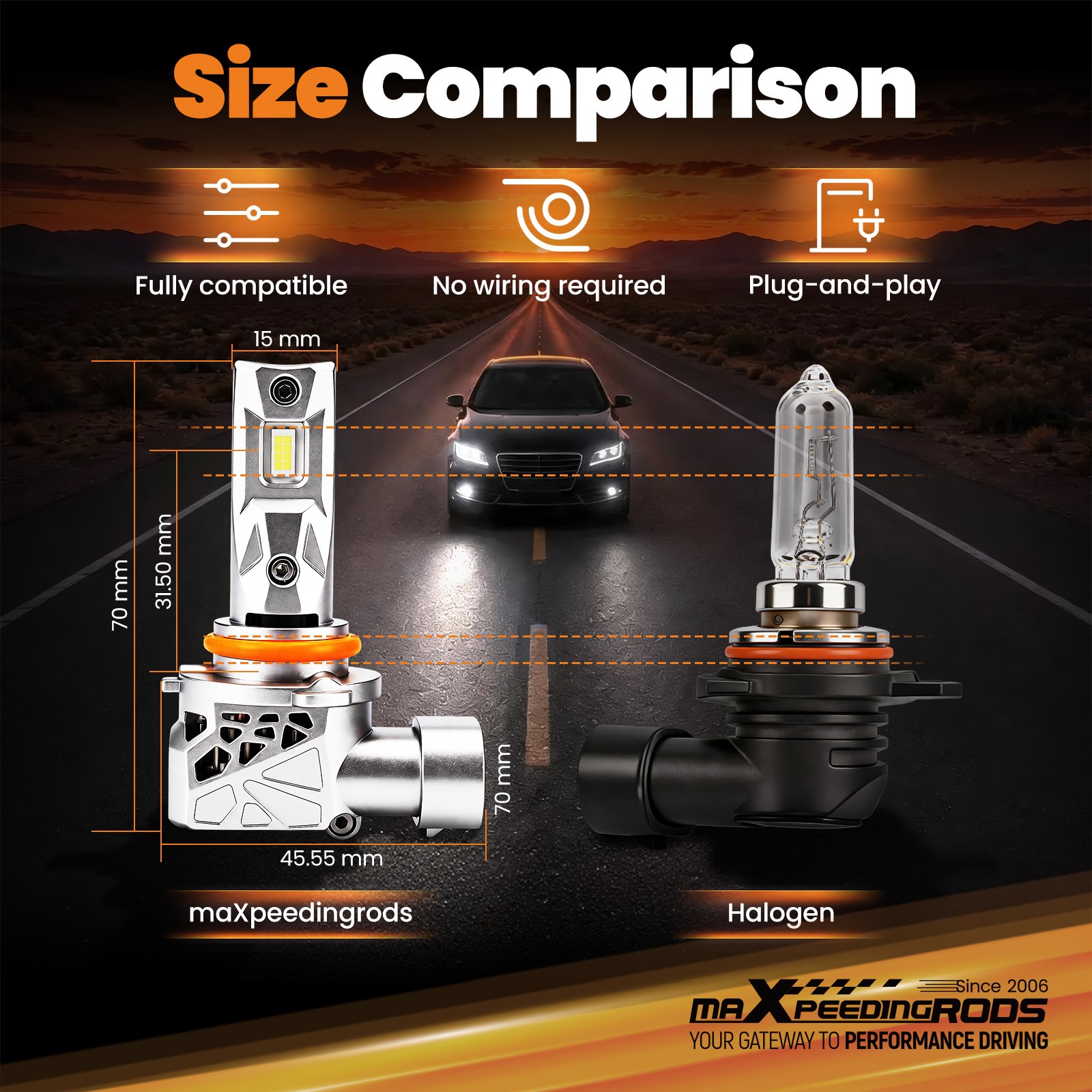80000LM 9006 LED Headlight Bulb Low Beam Kit White Bright 6500K 35W 2pcs