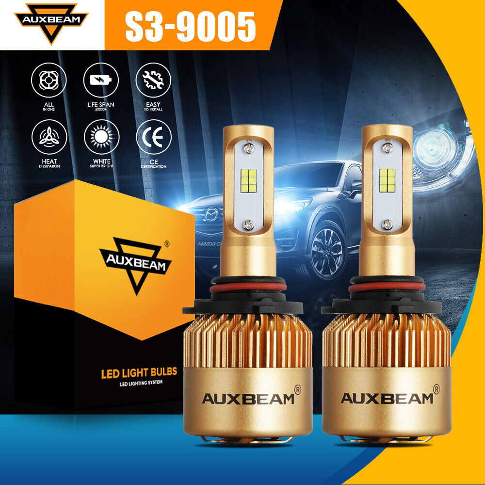 AUXBEAM 2x 9005 HB3 LED Headlight Bulbs COB Kit 72W 6500K Turbo High Low Beam S3