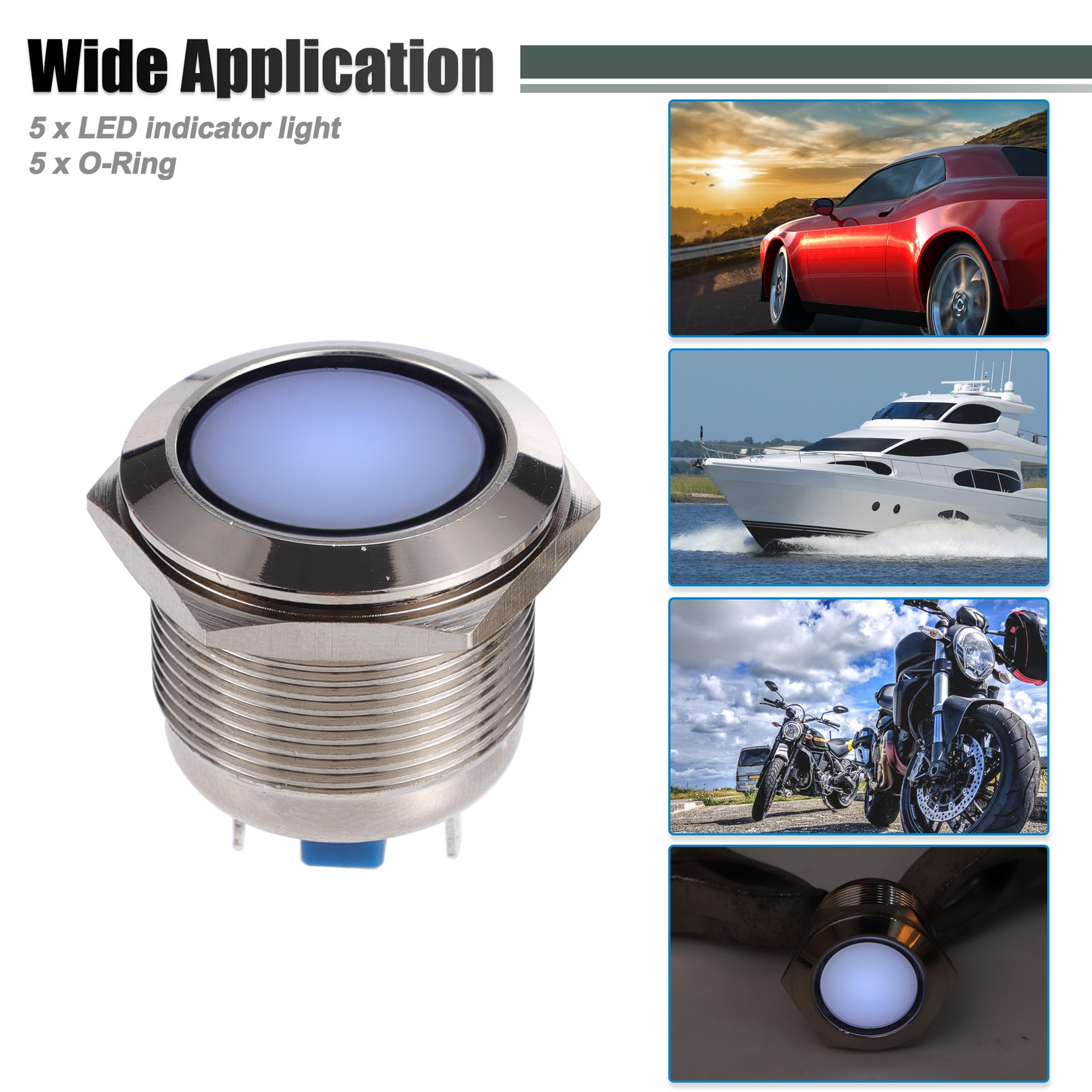 5 Pcs 22mm LED Waterproof Indicator Signal Warning Light Internal Multicolor