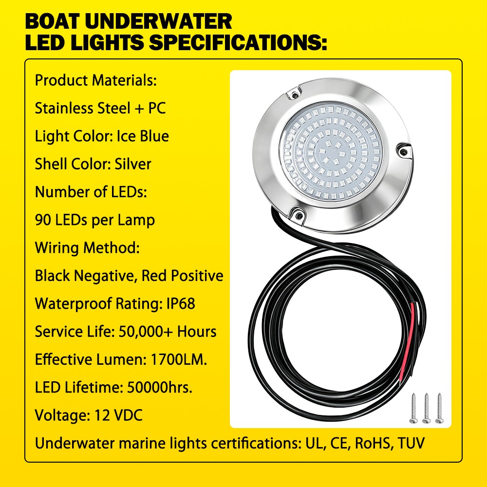 90led IP68 Waterproof Surface Mount Underwater Marine Boat Led Lights