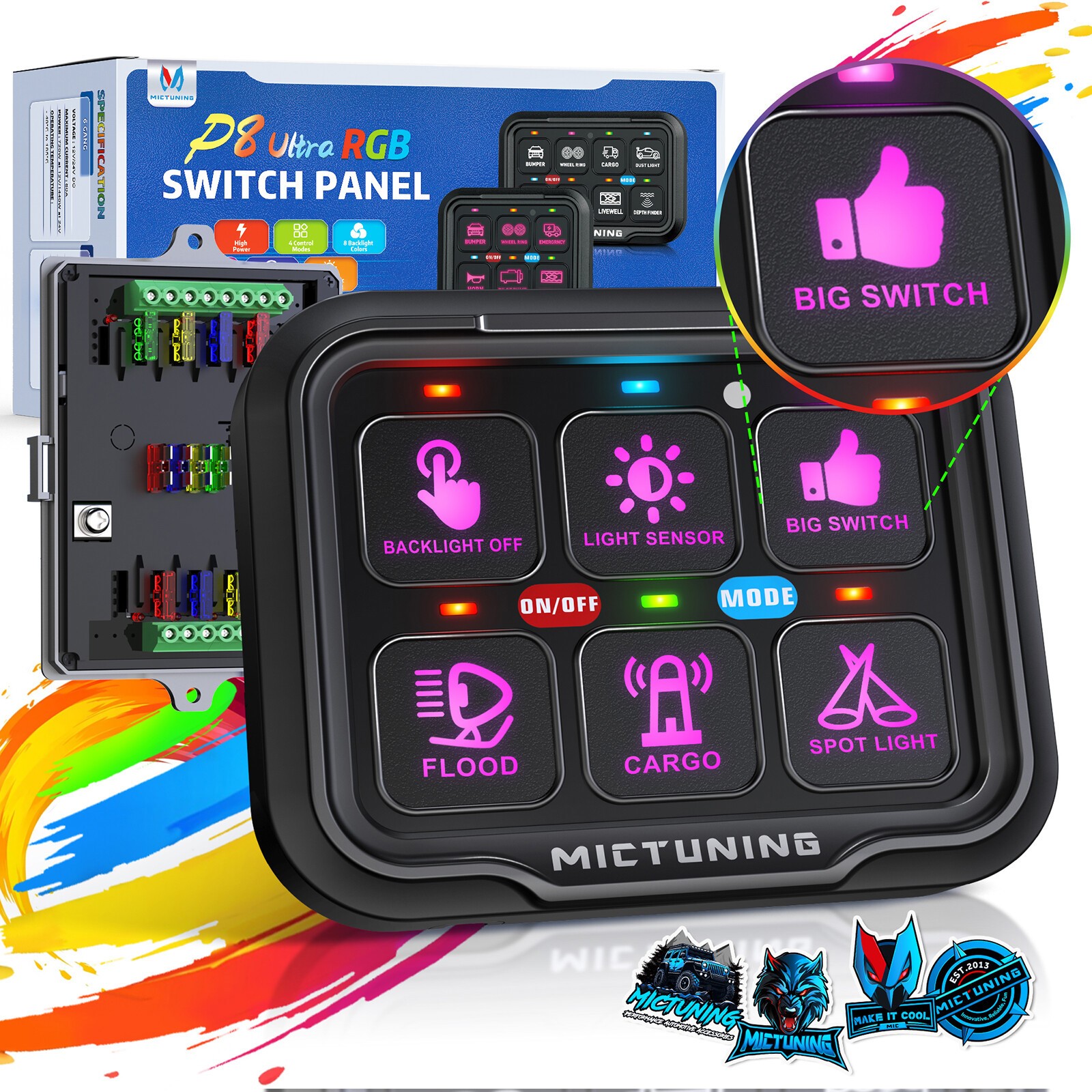 6/8 Gang Switch Panel On-Off LED Light Bar Circuit Control Relay System 12/24V