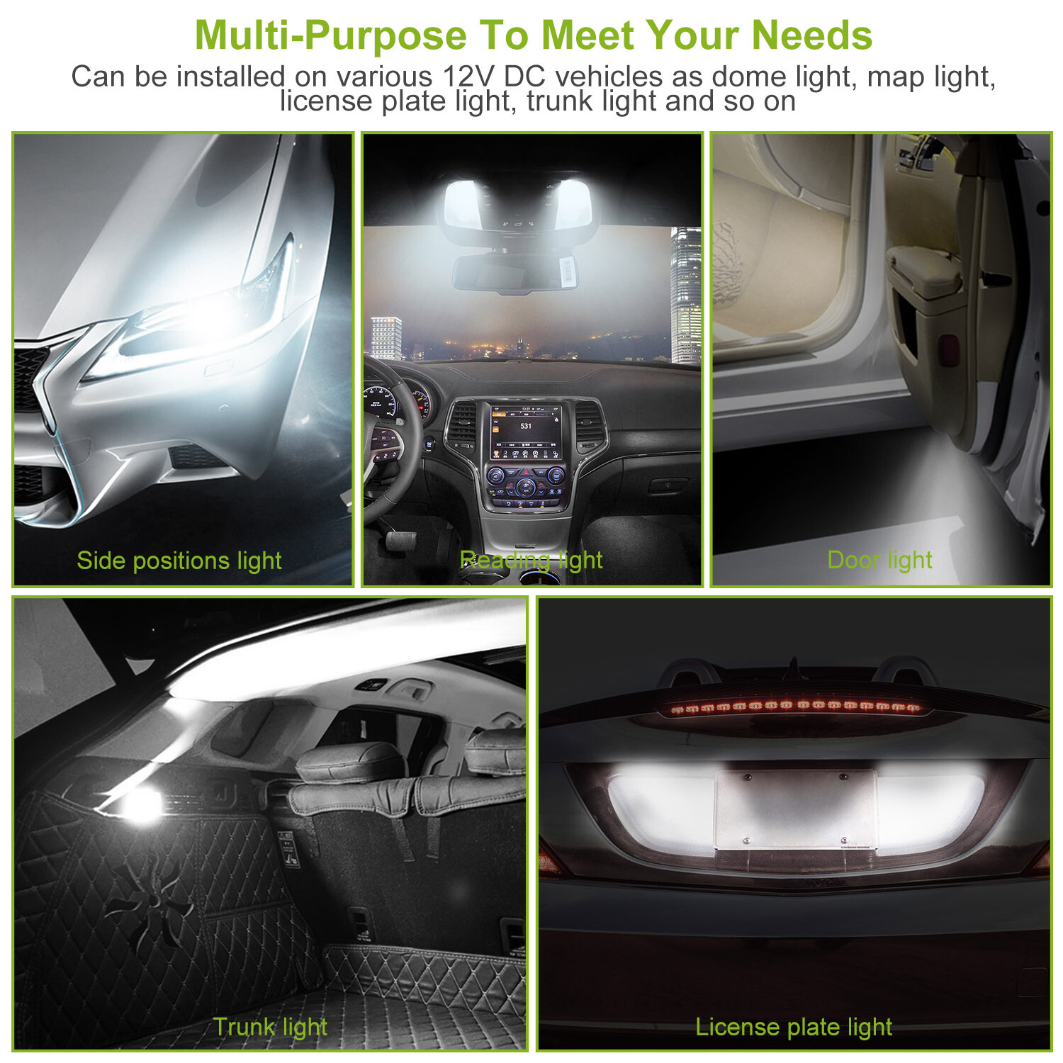 10Pcs T10 LED Light Bulb Wedge Base Interior Dome Map License LED Lights 6000K