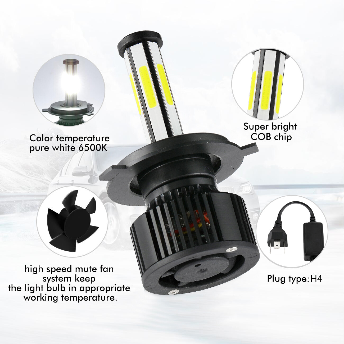 6-Sides H4 9003 420000LM 2800W LED Headlight Kit Hi-Lo Beam Bulbs 6000K White 2x