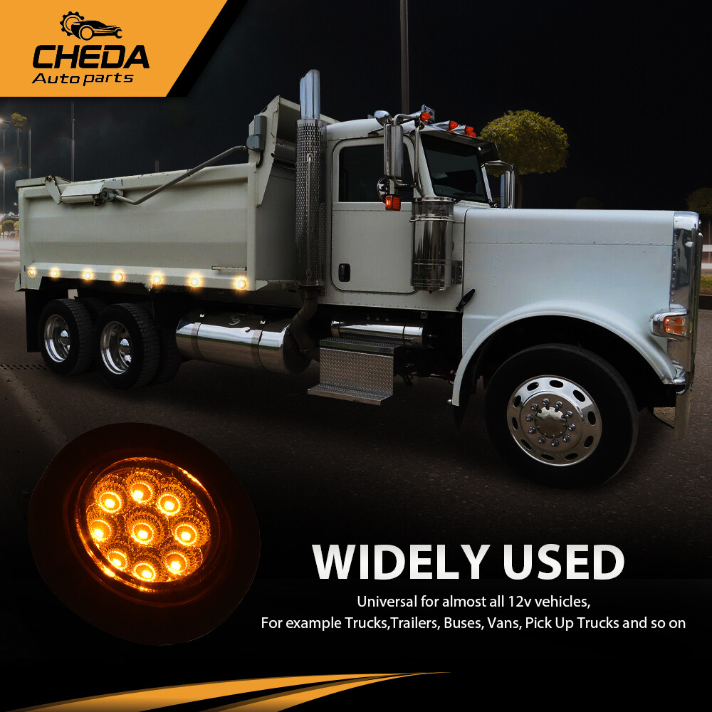 2x Amber 2″ Inch Round 9-LED Side Marker Clearance Lights Truck Trailer Lamp 12V