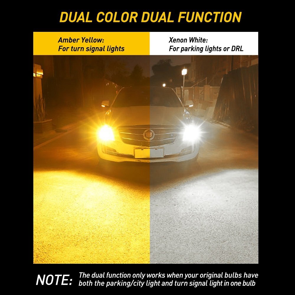 CANBUS 7443 7440 7444NA Switchback LED Bulbs with Built-in Resistor Amber/White