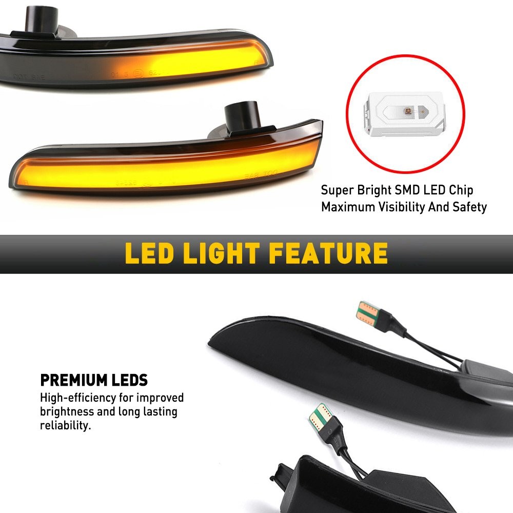 Smoked Sequential For Ford / Kuga Escape All 13-18 LED Mirror Turn Signal Lights