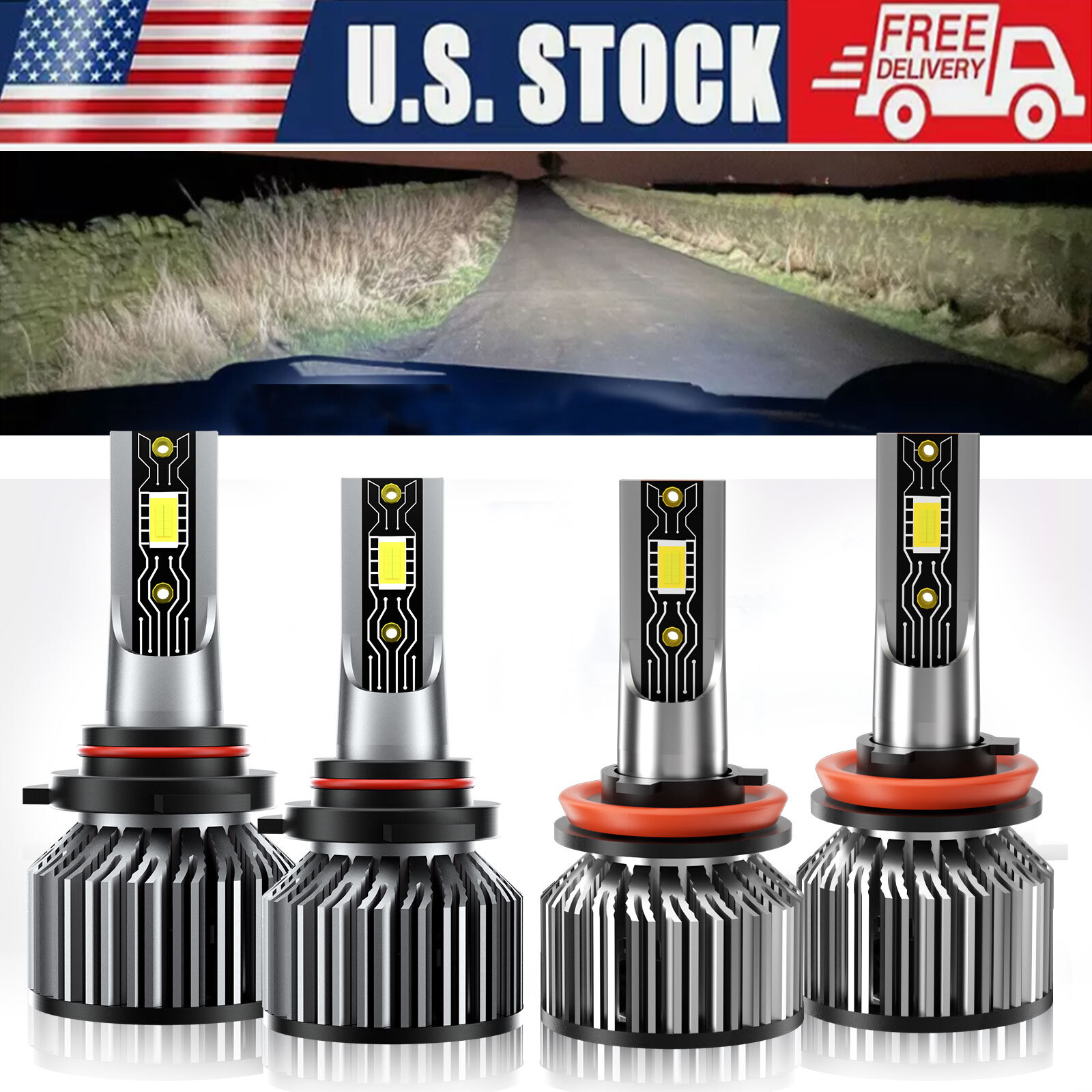 H11 9005 LED Headlight Super Bright Bulbs Kit 6500K White 260000LM High Low Beam