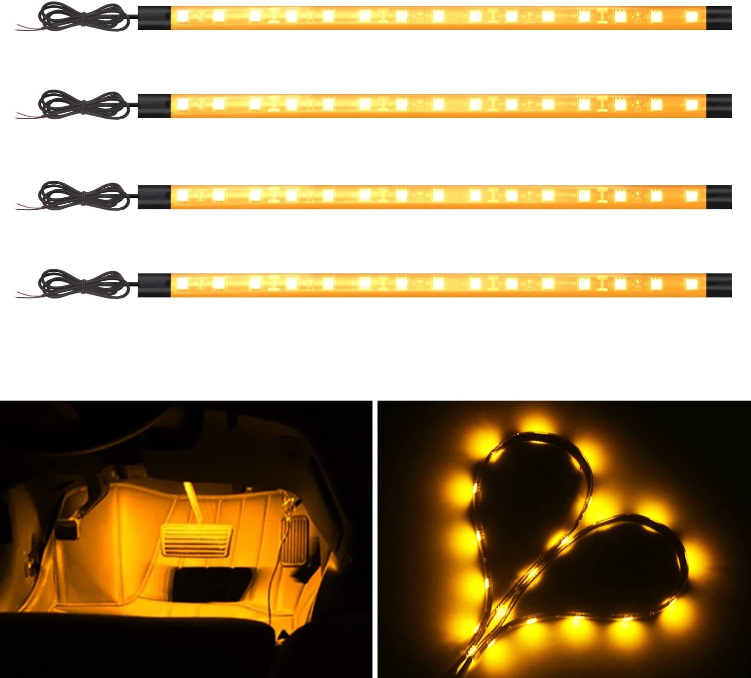 Amber Yellow Underglow LED Strip Lights DC12V 4 Pack 11inch | Waterproof, 50…