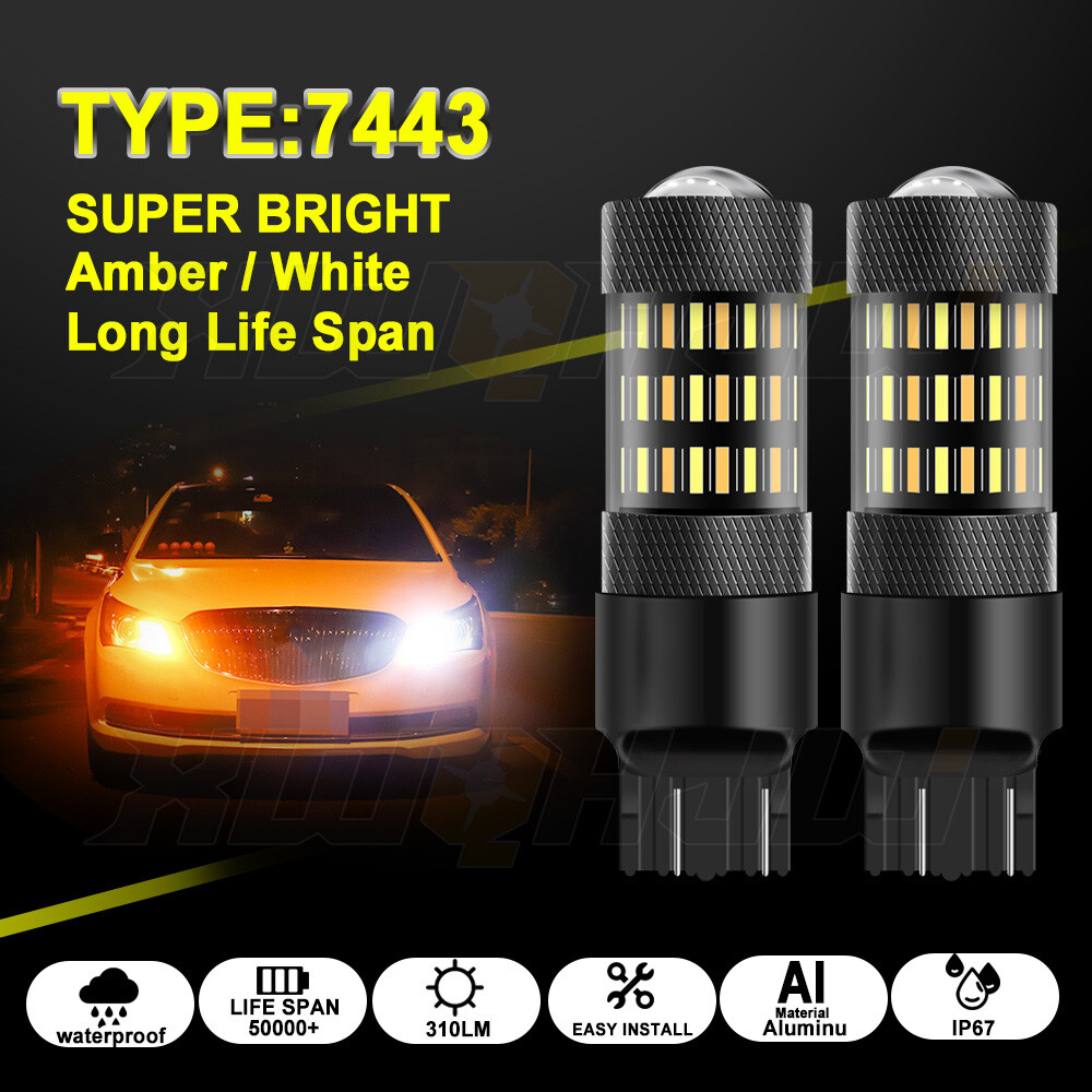 7443 7444 Switchback LED Turn Signal Parking DRL Light Bulbs Dual Color Pair