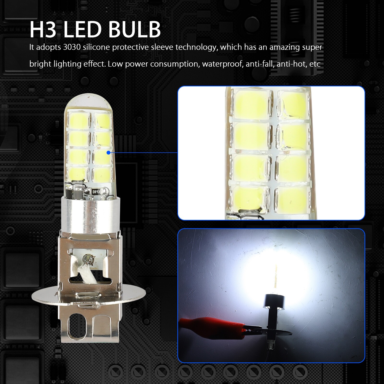2PCS H3 16-SMD LED Fog Driving Light Bulbs Conversion Kit DRL 6000K Bright White