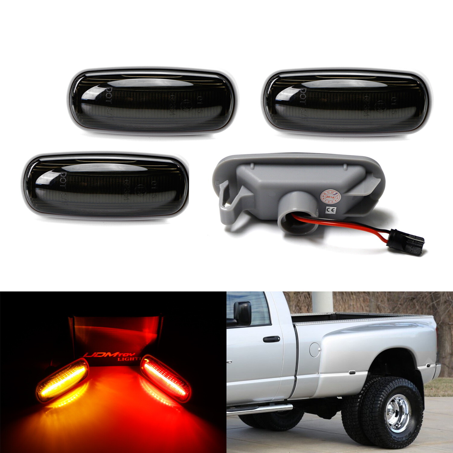 Smoke Lens Front/Rear 48-LED Fender Side Marker Lamps For 03-09 RAM Double Wheel