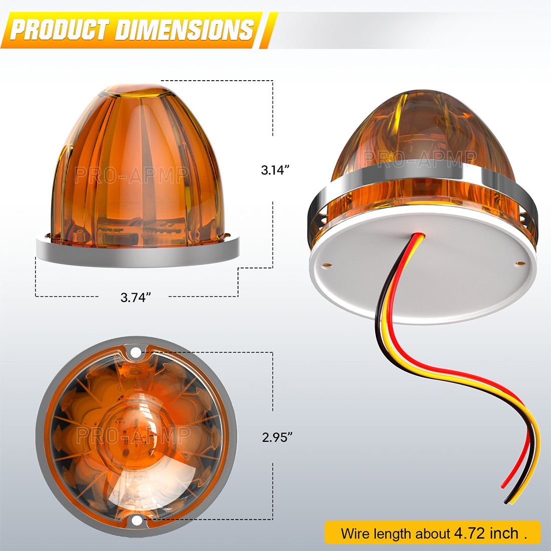 2x Amber LED Watermelon Lights Side Marker Cab Roof Clearance Warning Light
