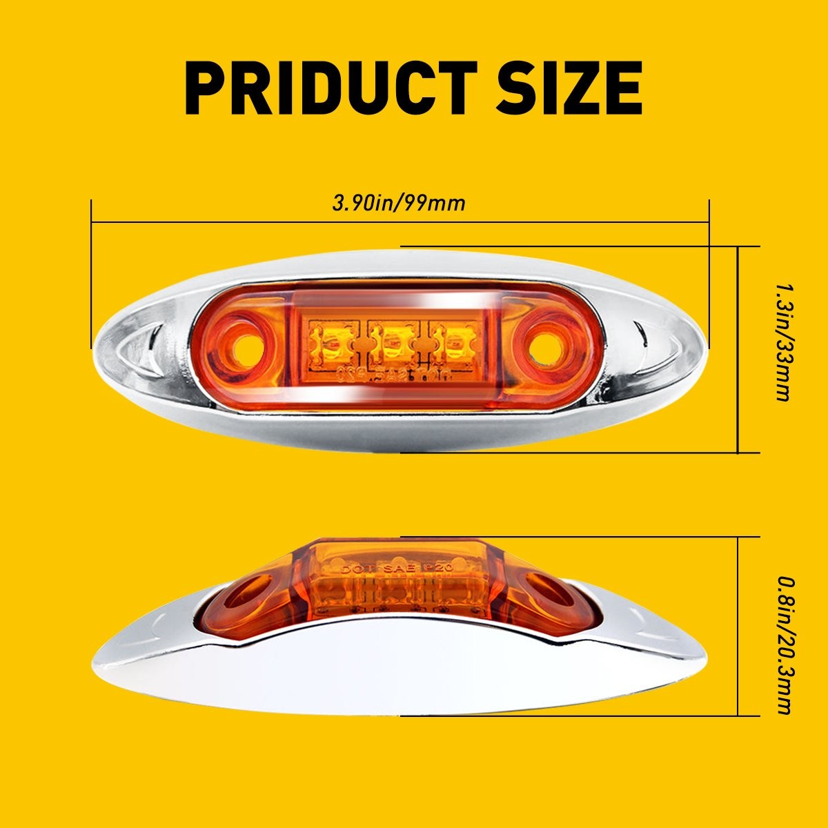 12V Marker Lights LED Truck Trailer 3/4″ Light Amber Lamps Front&Rear Left Right