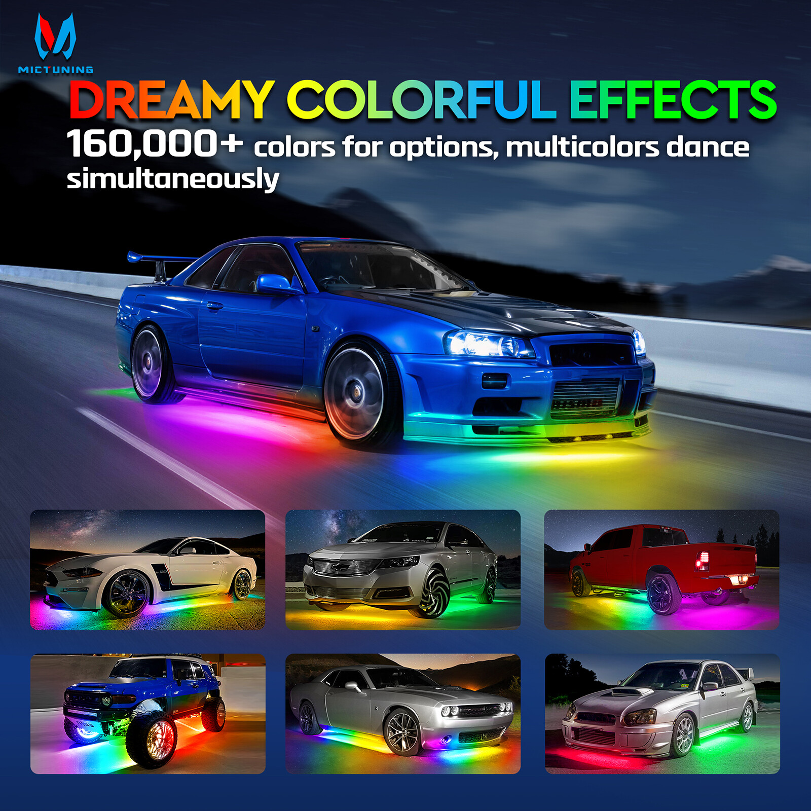 N3 Dream Color RGB Car Light Strips, Underglow Underbody Neon Chasing Light IP67