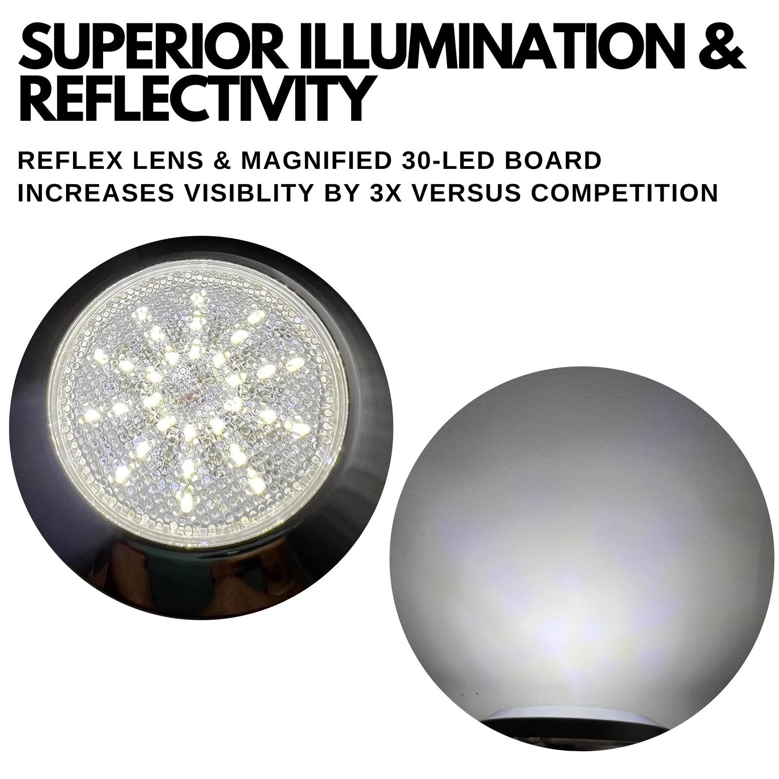 Universal Interior Reading LED Light Round 30 Ceiling Dome Chrome Bezel Housing