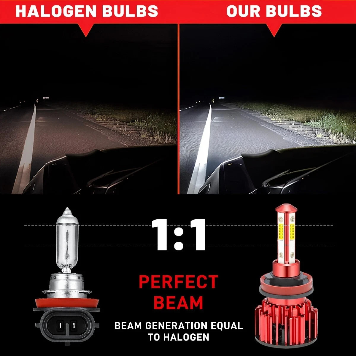 4-Sides H11 LED Headlight Kit Low Beam Bulb Super Bright 6500K White 1000000LM