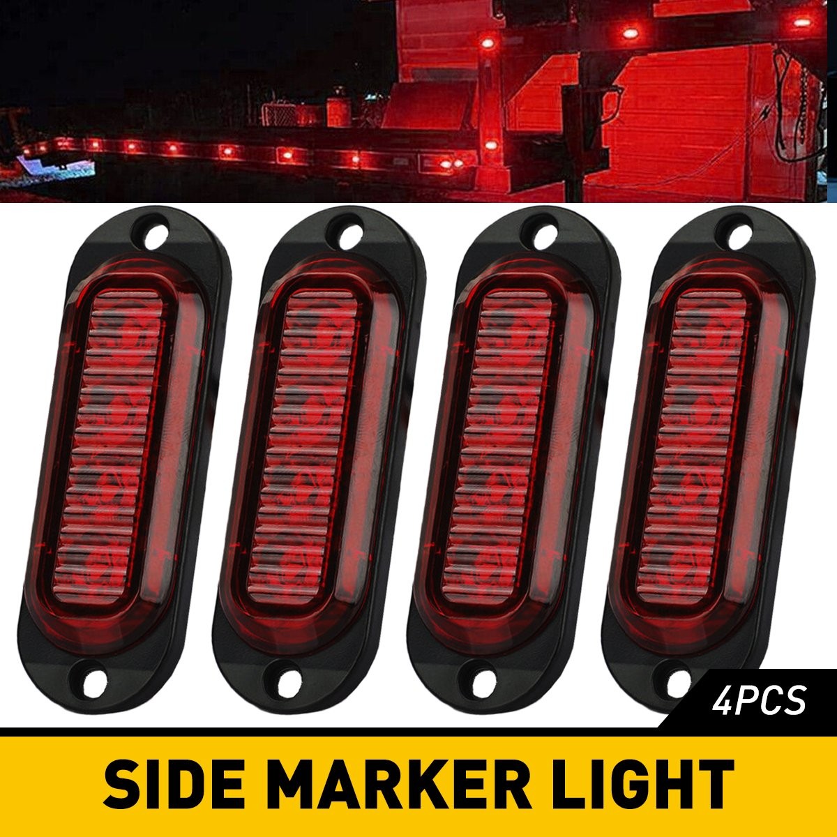 4PCS Universal Red 4LED Oval Side Lights Marker Clearance Indicator Lamps New