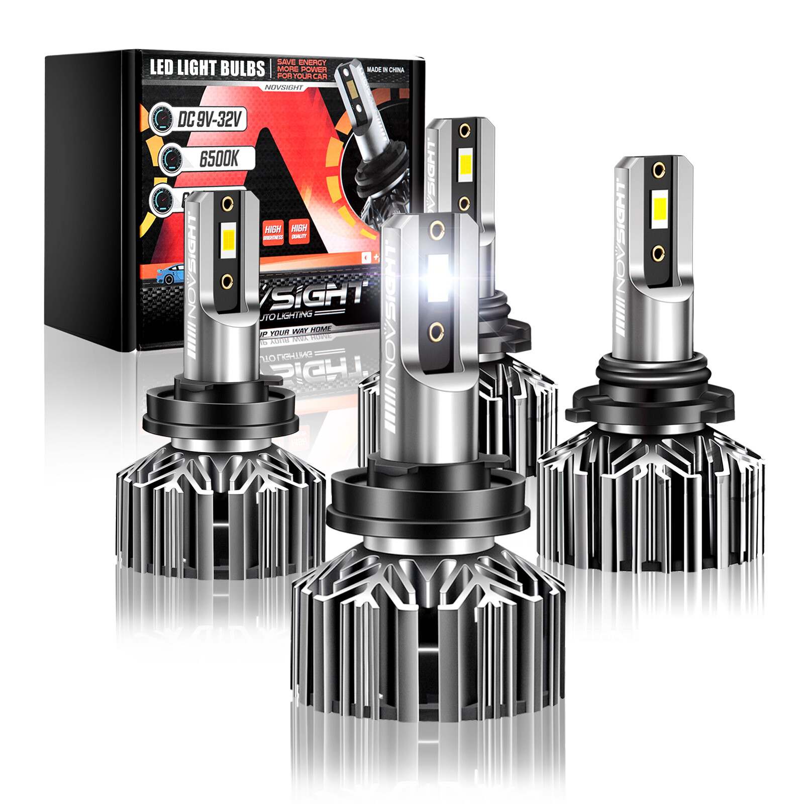 NOVSIGHT 9005 HB3/H11 H8 LED Headlight Bulbs High Low Beam 6500K 12000LM 9-32V