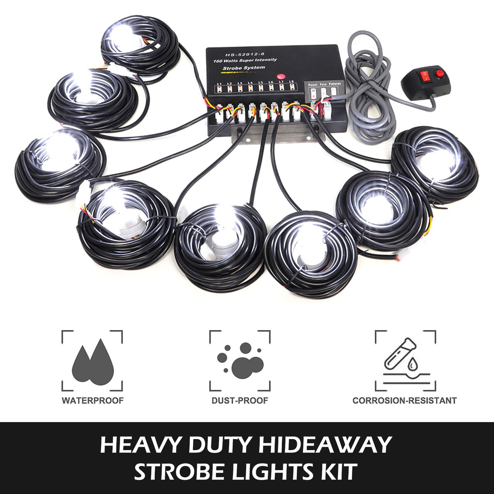8 PACK HID Hazard Strobe Lights Kit White Emergency Warning Hideaway Driving