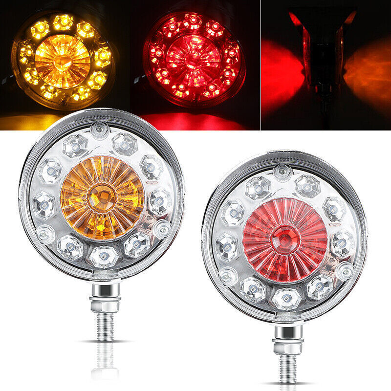 2pcs Round LED Pedestal Fender Light Truck Trailer Double Face Turn Signal Brake