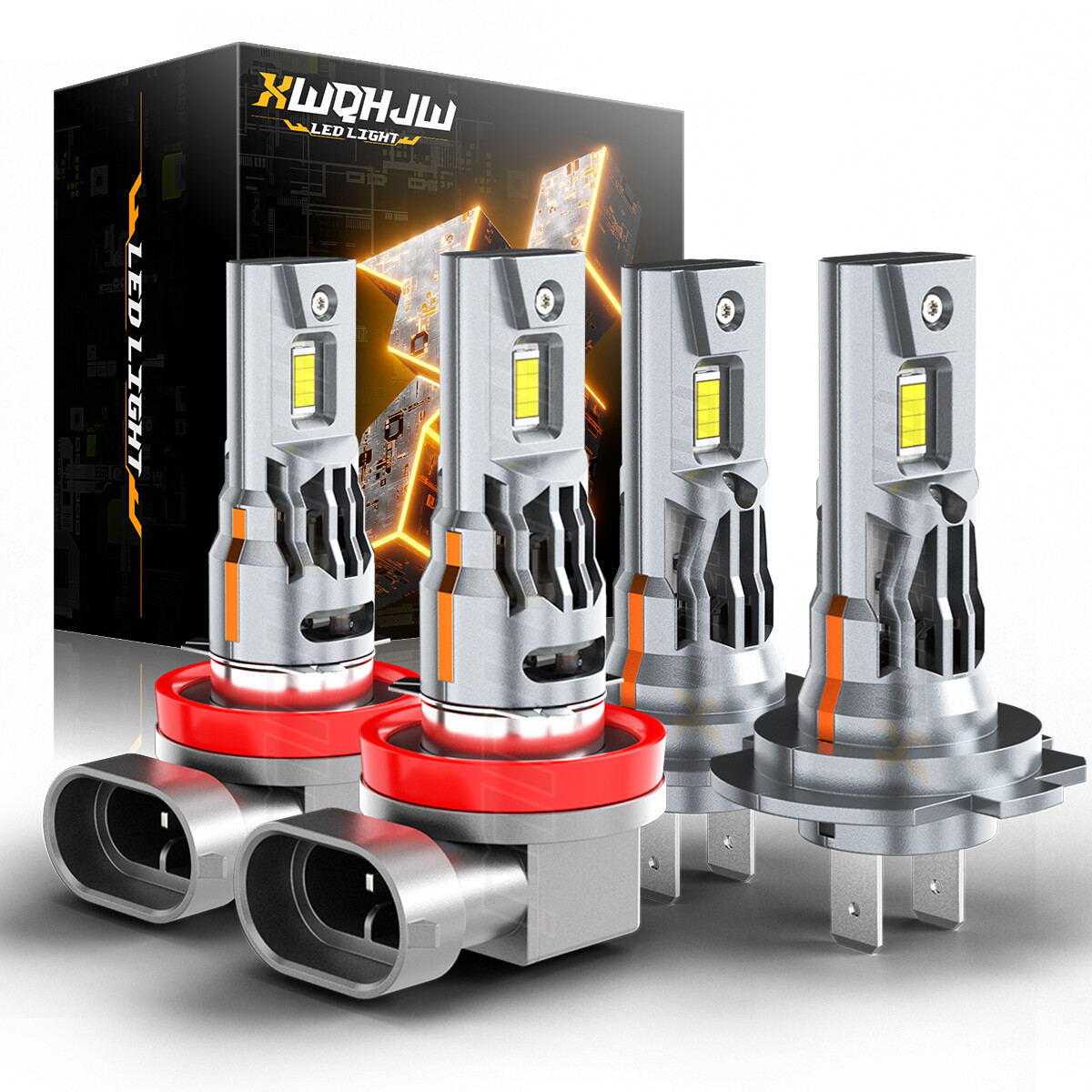 ICE WHITE LED Headlights H7+H11 Combo High Low Beam Light Bulbs 6000K 4x