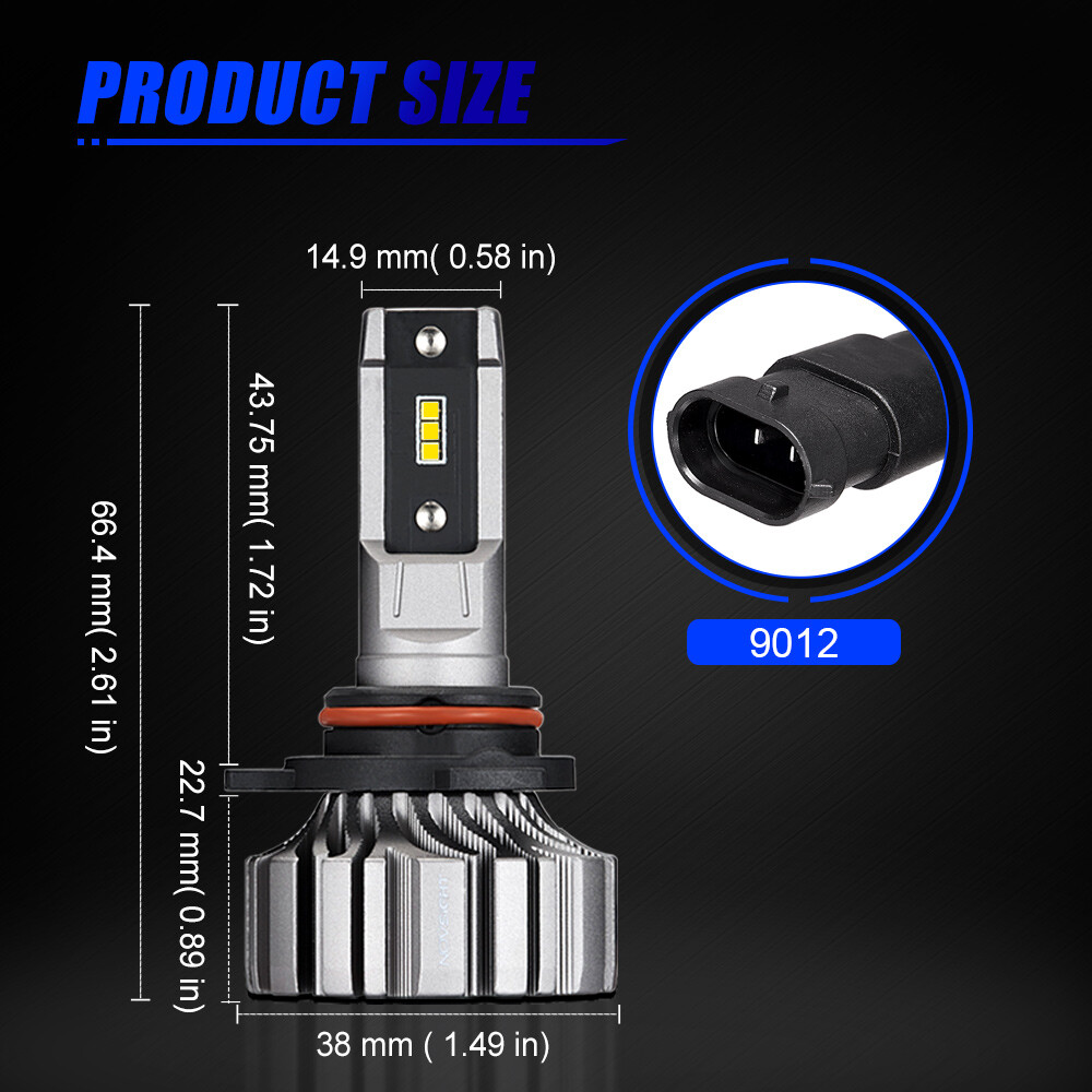 NOVSIGHT 9012 HIR2 LED Headlight Bulbs 6500K 10000LM Cold White Easy Install 2x