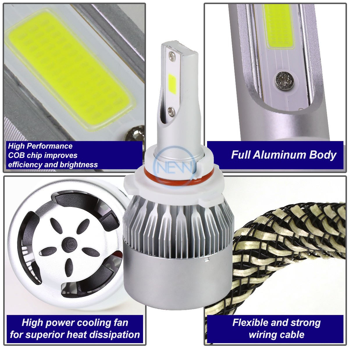 Superior Lifespan 6000K Super White LED 9006 HEADLIGHT Bulbs Kit + Coolong Fan