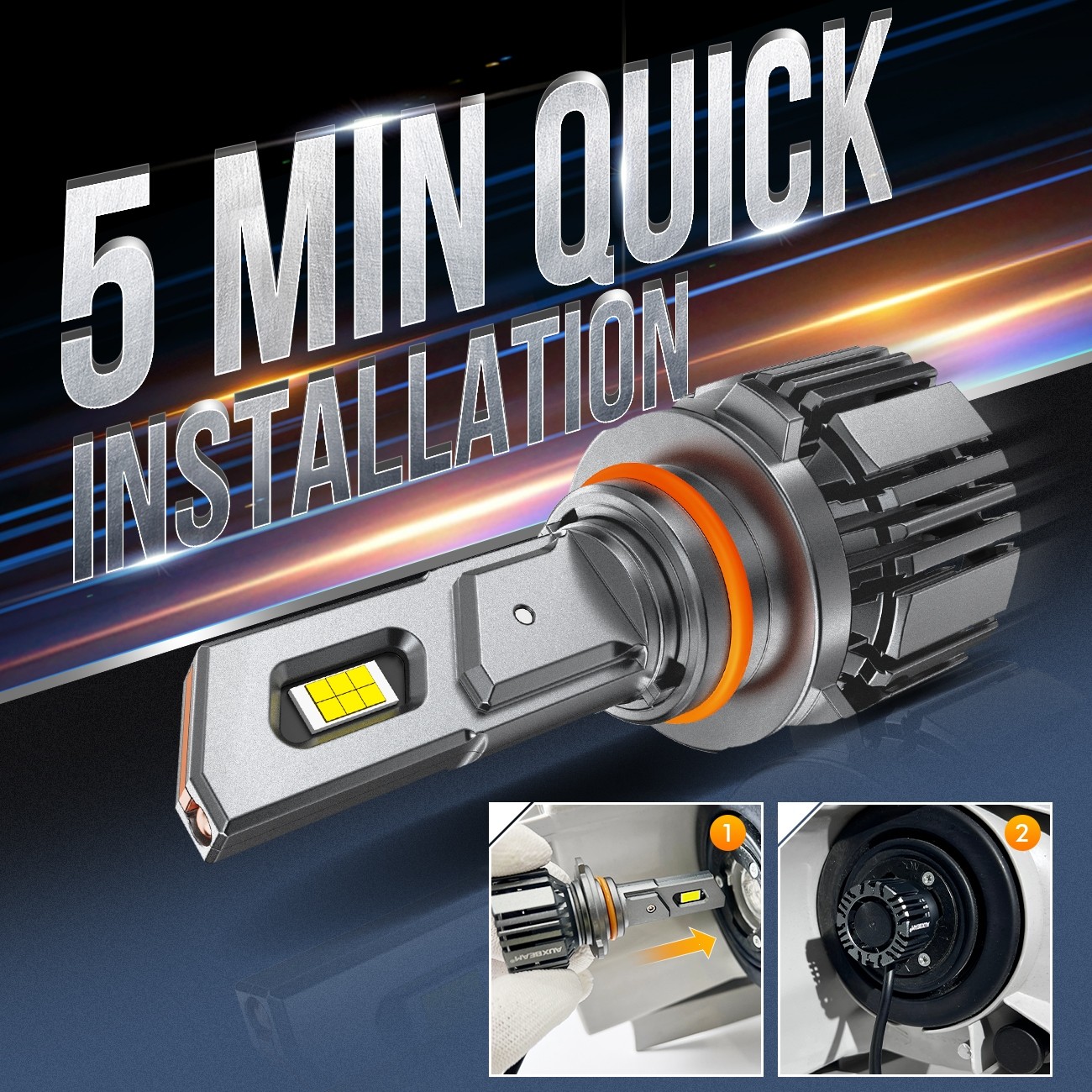AUXBEAM 9005 HB3 LED Headlight Bulbs Kit High Beam White Super Bright 6500K 90W