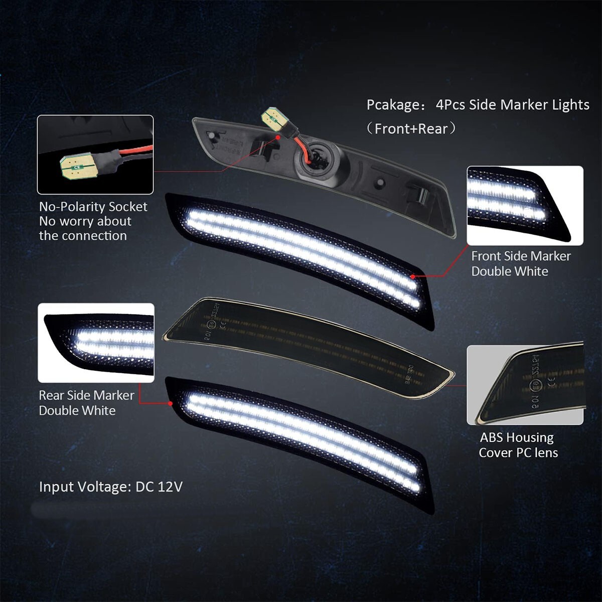 4PC LED Side Marker Lights Front Rear Fender Lamp Set for Chevy Camaro 2016-2023