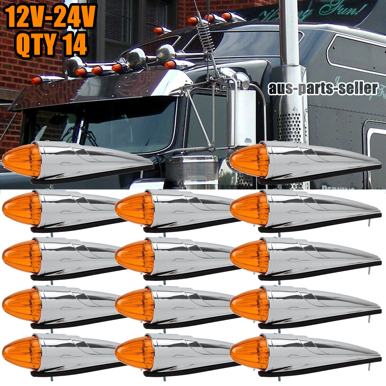 14x 17LED Amber Torpedo Cab Marker Roof Running Top Light For Kenworth Peterbilt