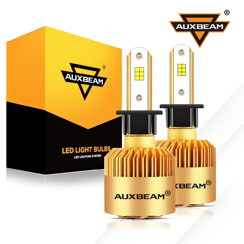 AUXBEAM H1 LED Headlight Bulbs Kit High Low Beam Clear White 6500K 8000LM Bright