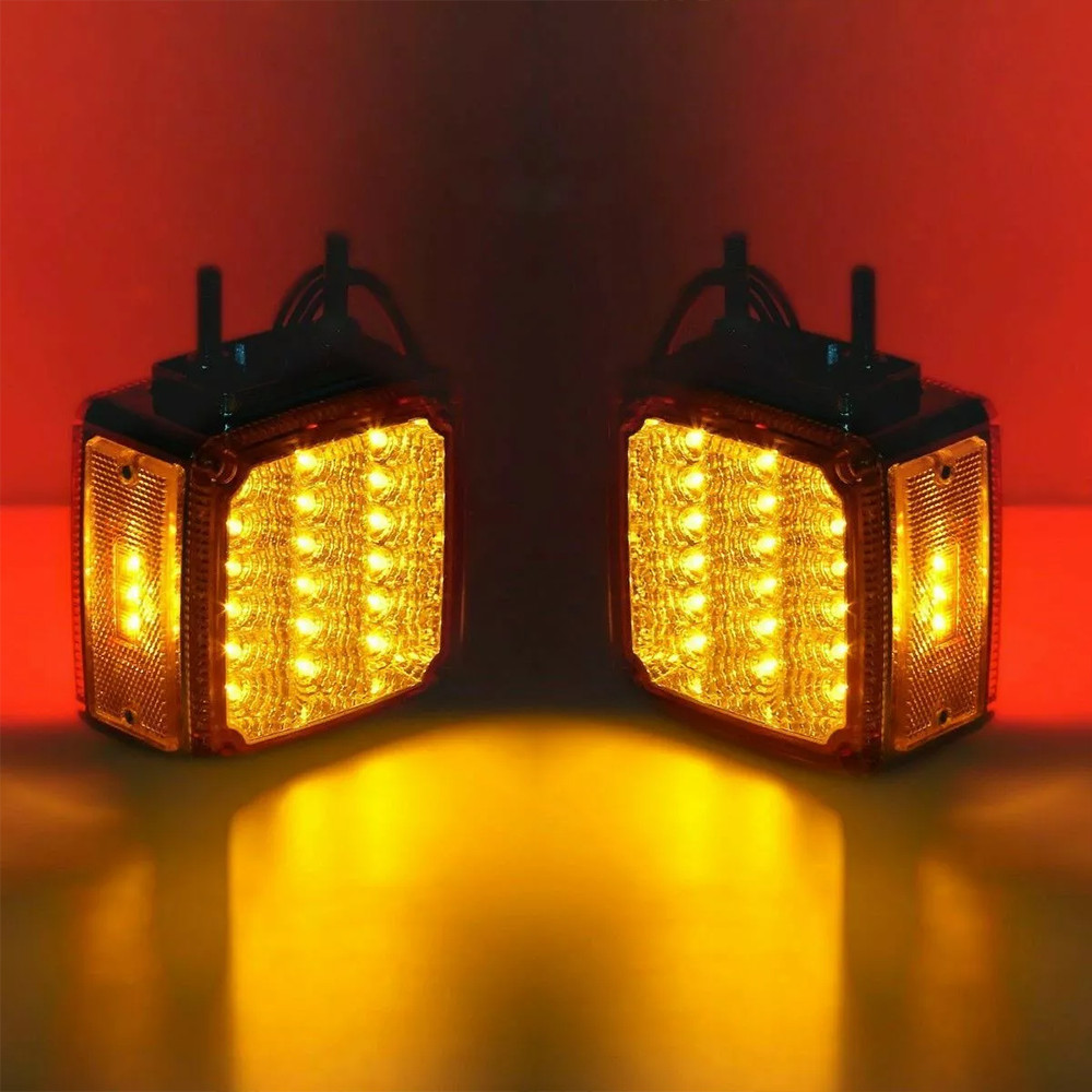 2X Amber+Red Square 39LED Double Face Stud Mount Cab Fender Turn Signal Lights